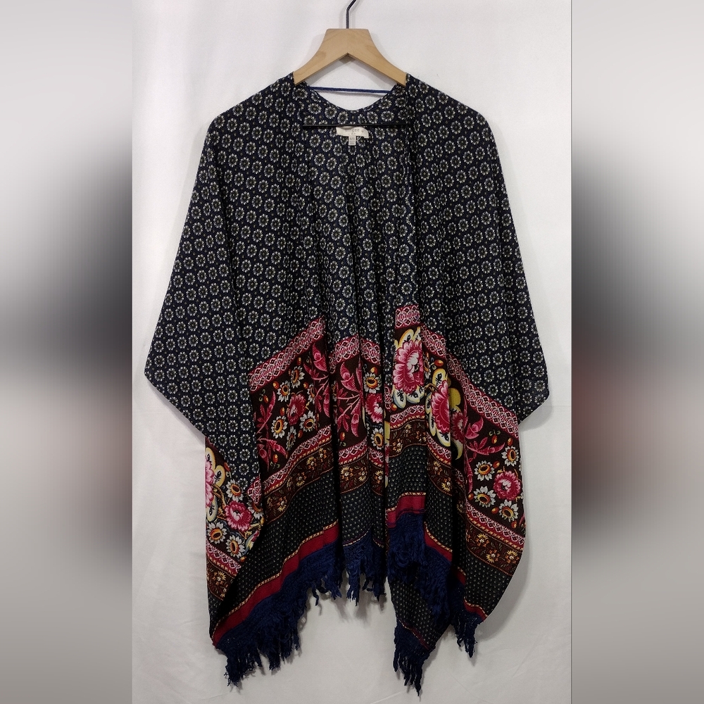 Umgee Floral Artsy Kimono Women's XL Black Red Boho Retro Cottagecore 90s Y2K